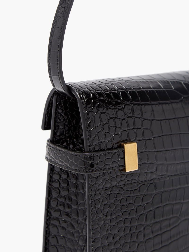 Saint Laurent Manhattan Leather Shoulder Bag - Black Croc/Gold