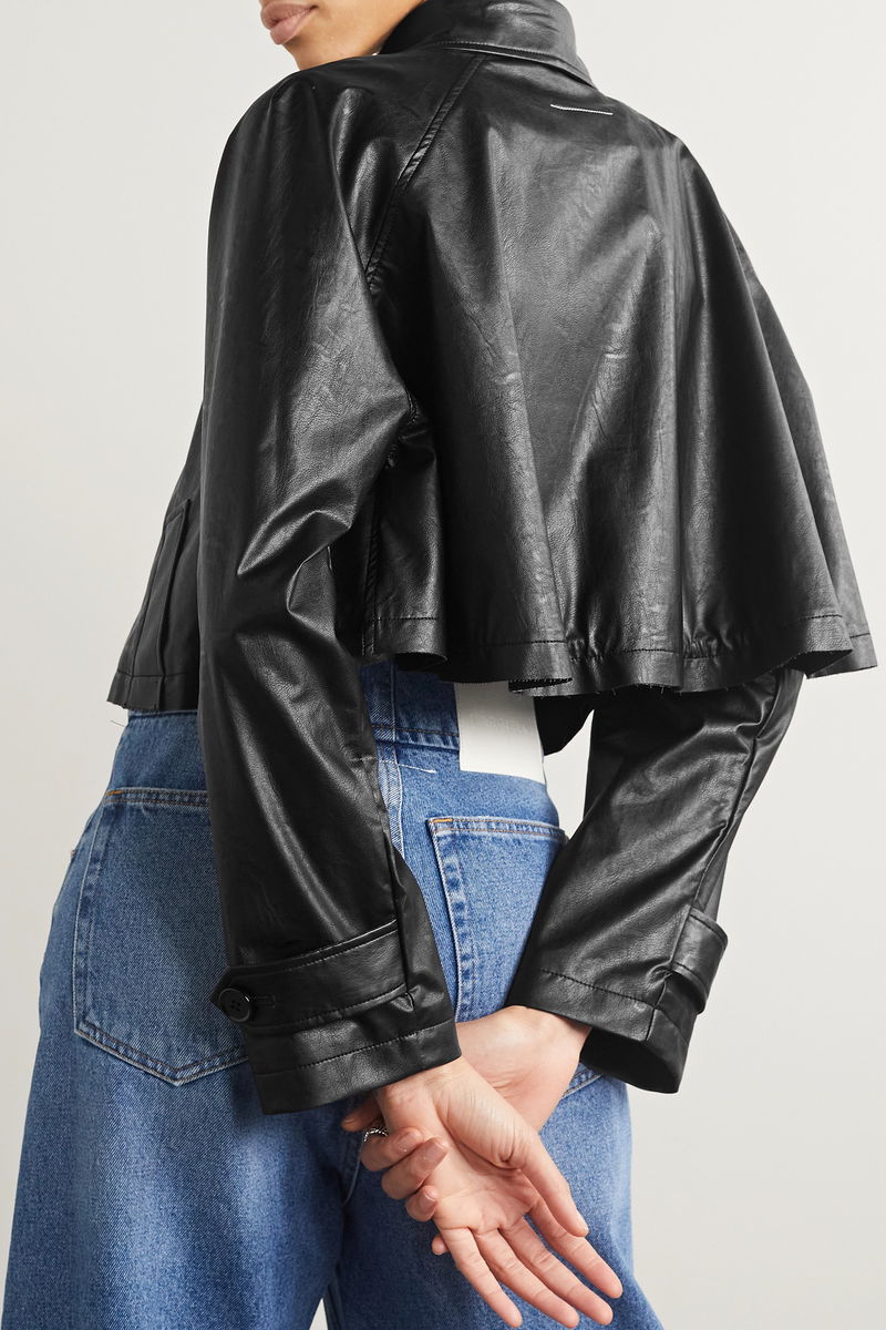 MM6 MAISON MARGIELA Cropped Distressed Faux Leather Jacket endource