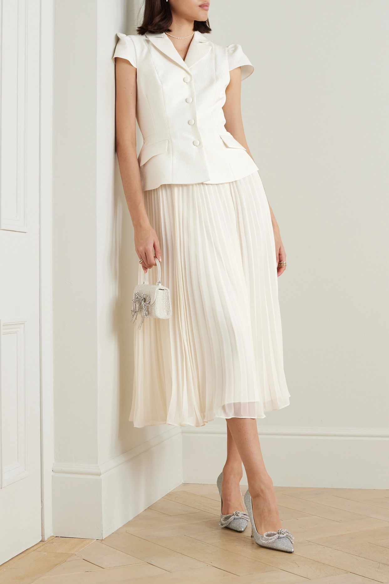 SELF-PORTRAIT Belted Cloqu And Pleated Chiffon Midi Dress | endource