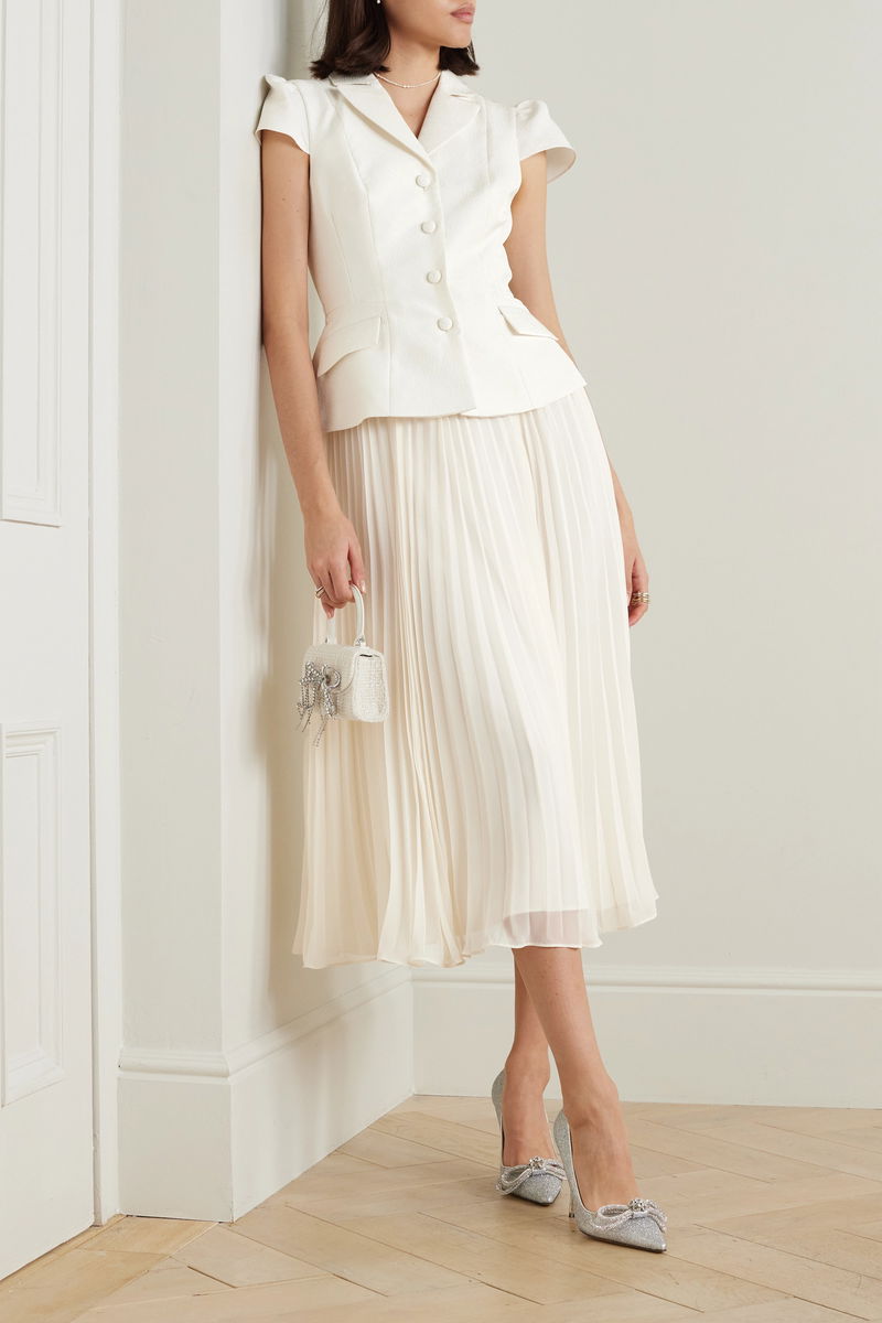 SELF-PORTRAIT Belted Cloqu And Pleated Chiffon Midi Dress | endource