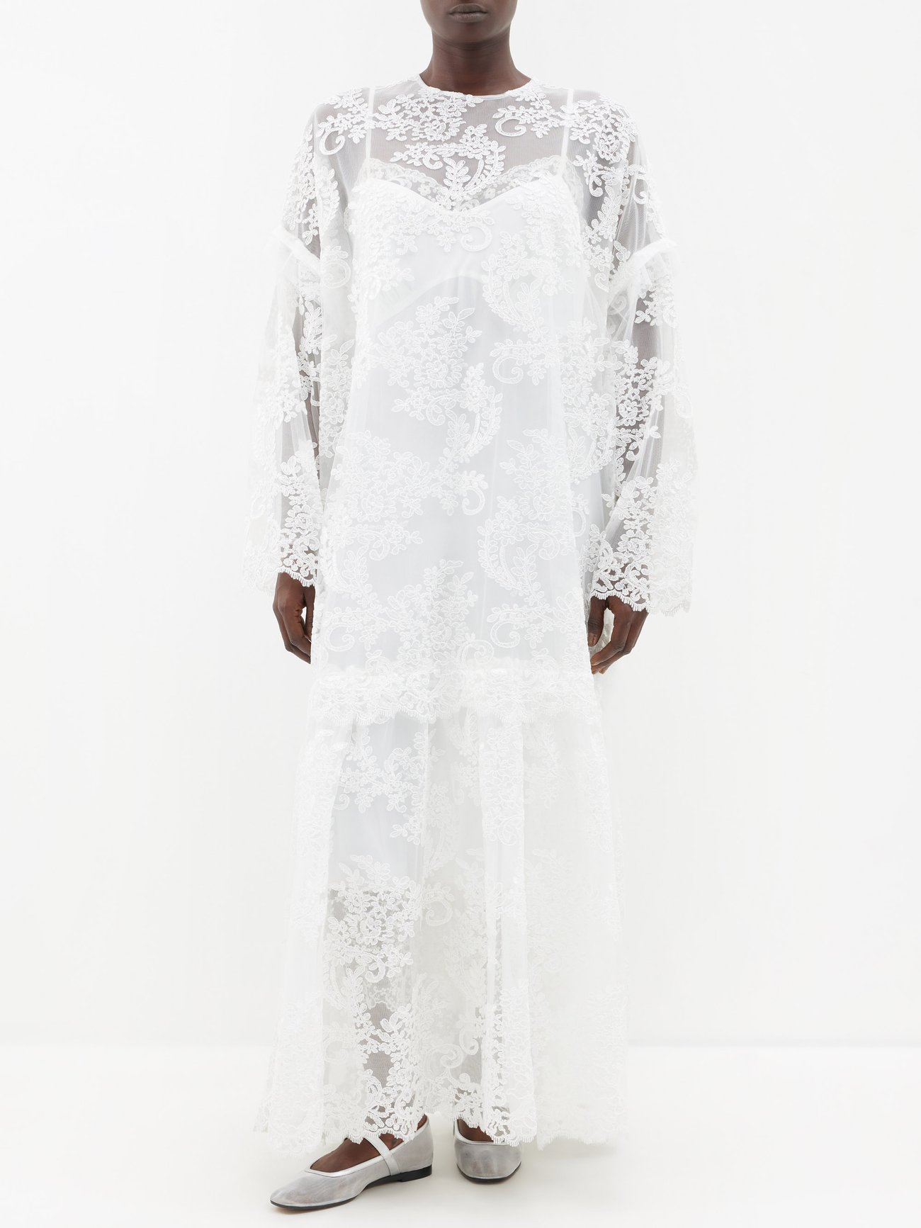 Fashion Simone Rocha White Dress SIMONE ROCHA Oversized Floral-Lace Maxi  Dress Endource