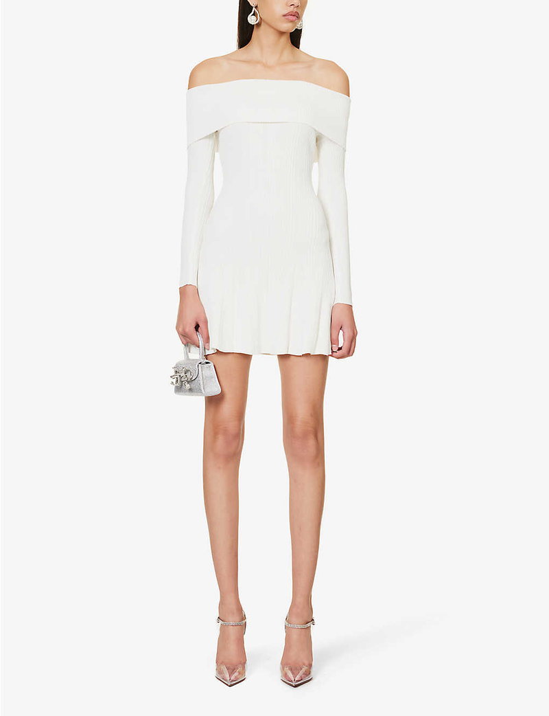 Incantelle | White Bardot-Neck Mini Dress