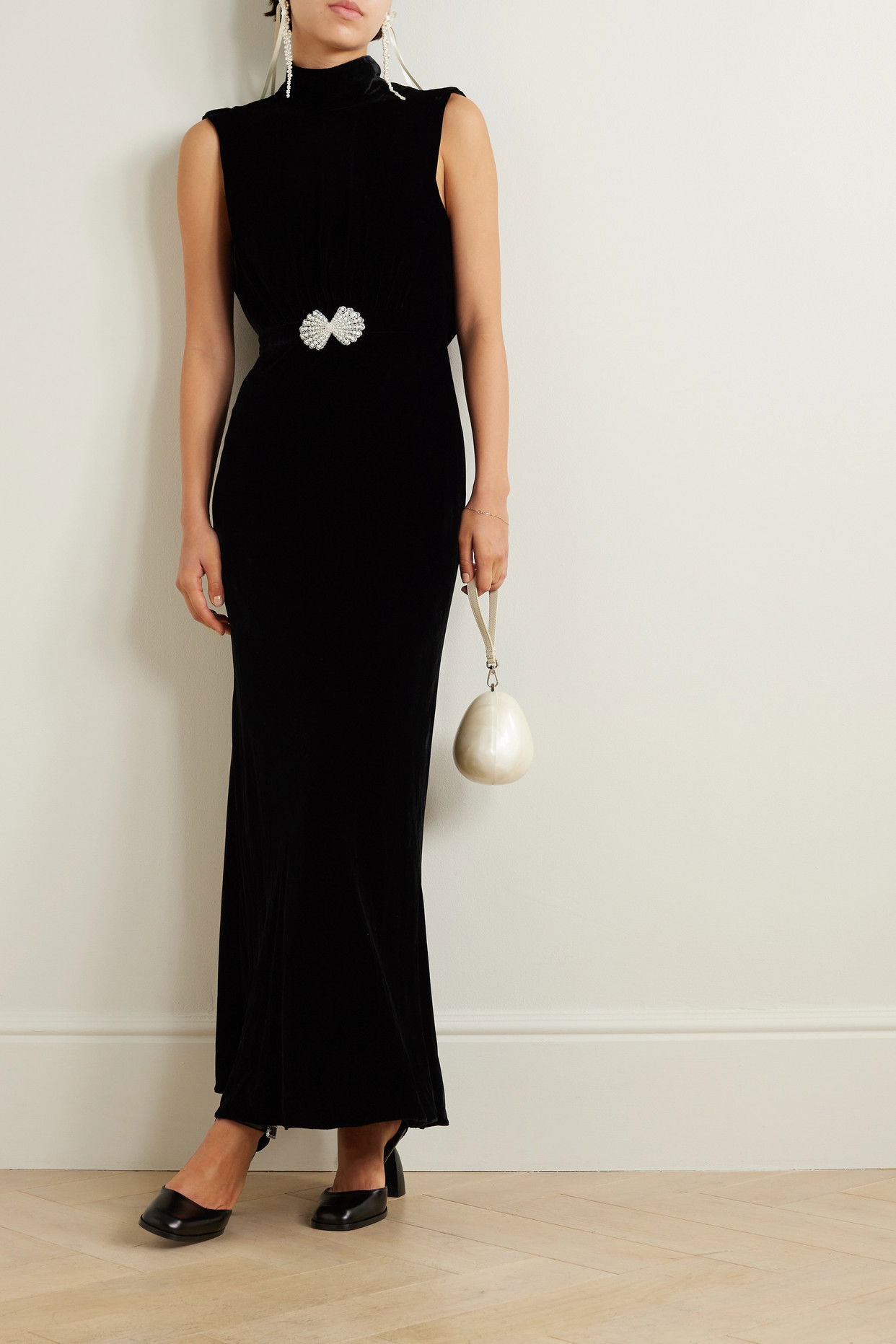 SALONI Fleur Embellished Velvet Midi Dress | endource