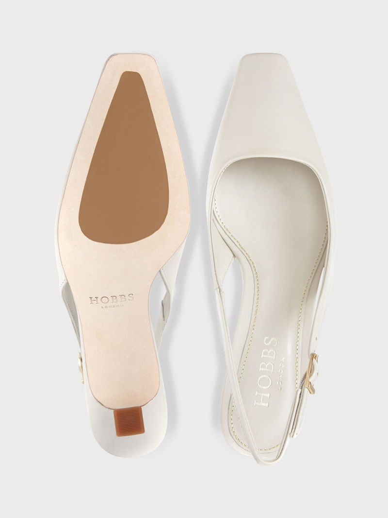 HOBBS Dita Leather Slingback Kitten Heel Court Shoes in Ivory | Endource