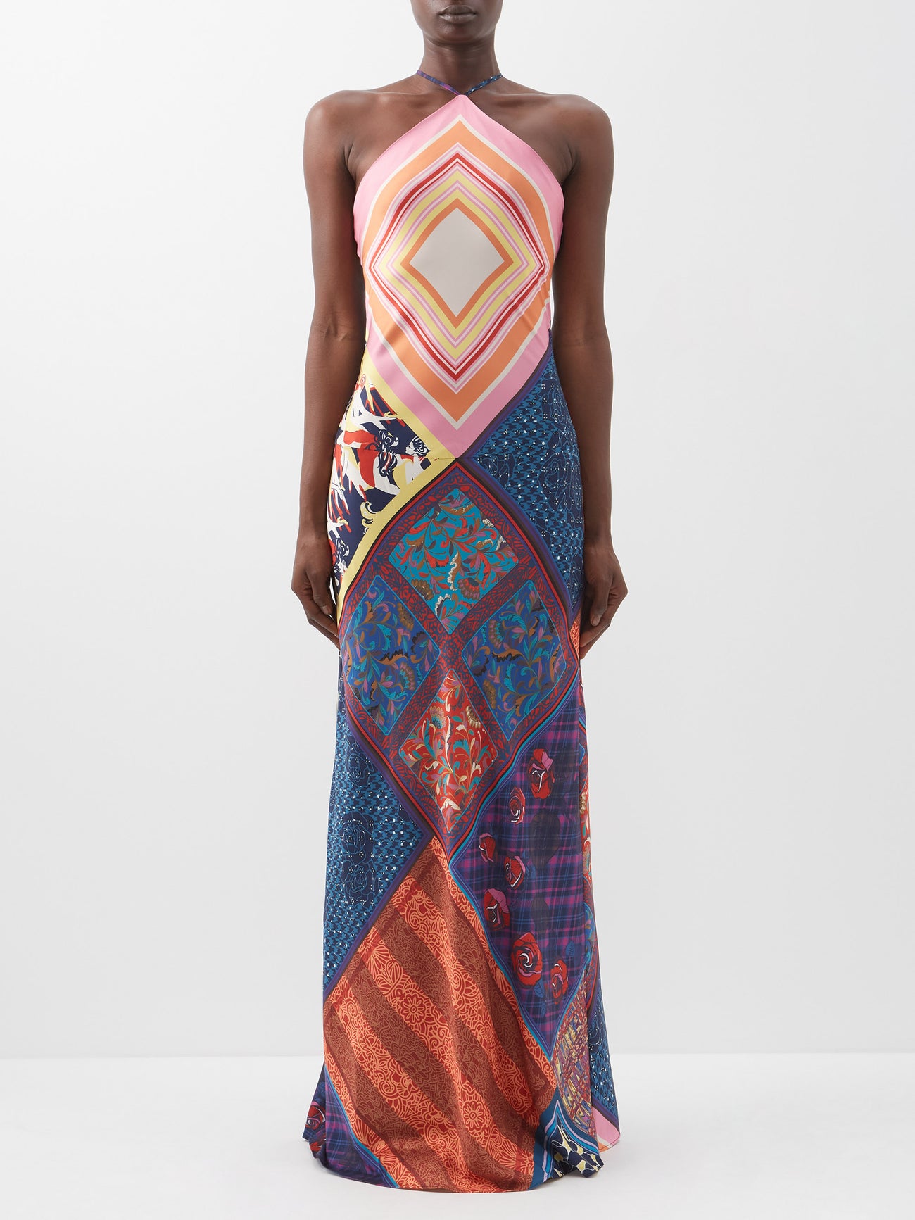 STAUD Cubism Graphic-Print Halterneck Dress | endource