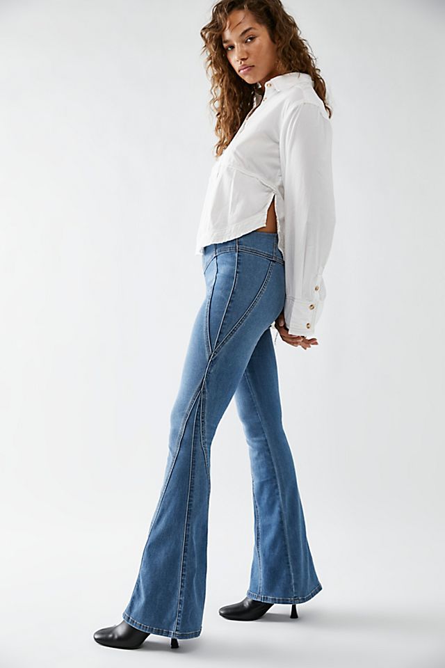 FREE PEOPLE We The Free - Ever After Pull-On Flare Jeans in Blue Bird