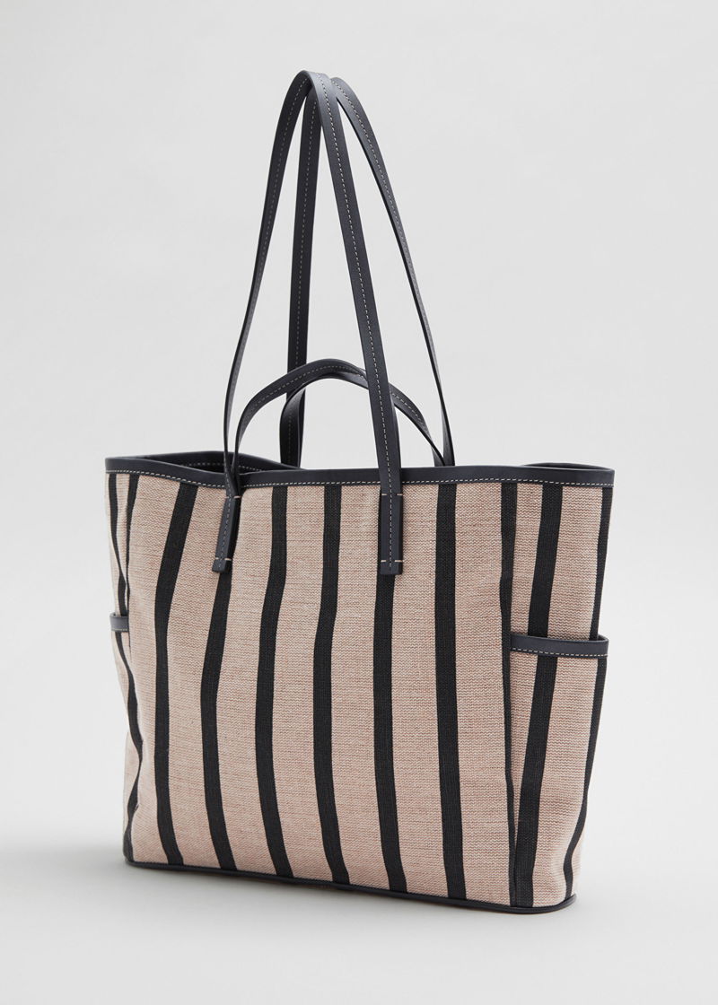 Small leather-trimmed printed canvas tote