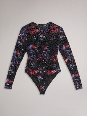 Photographic Floral Asymmetrical Jersey Bodysuit