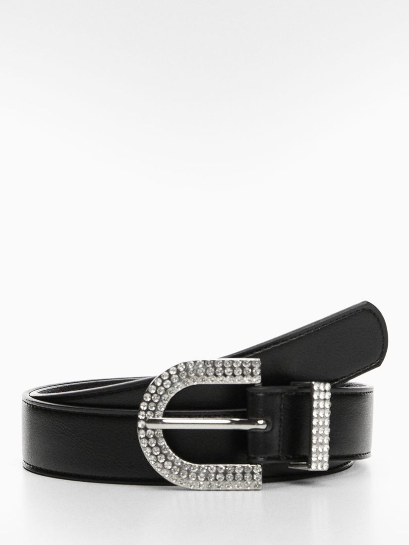 MANGO Isabella Crystal Buckle Belt in Black