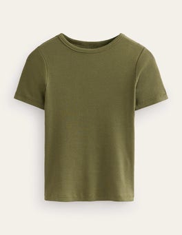 BODEN Ribbed Crew Neck T-Shirt in Spruce