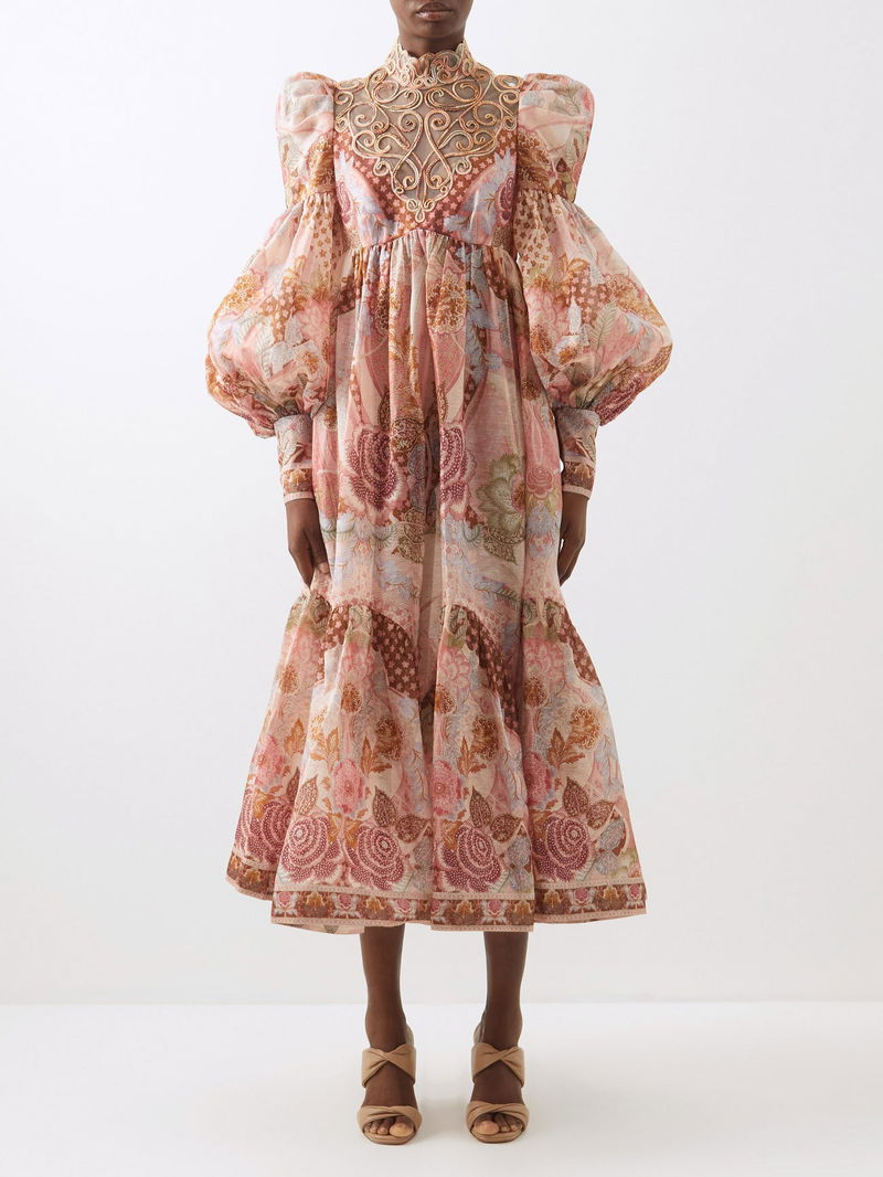 ZIMMERMANN Kaleidoscope Floral-Print Linen-Blend Midi Dress | endource