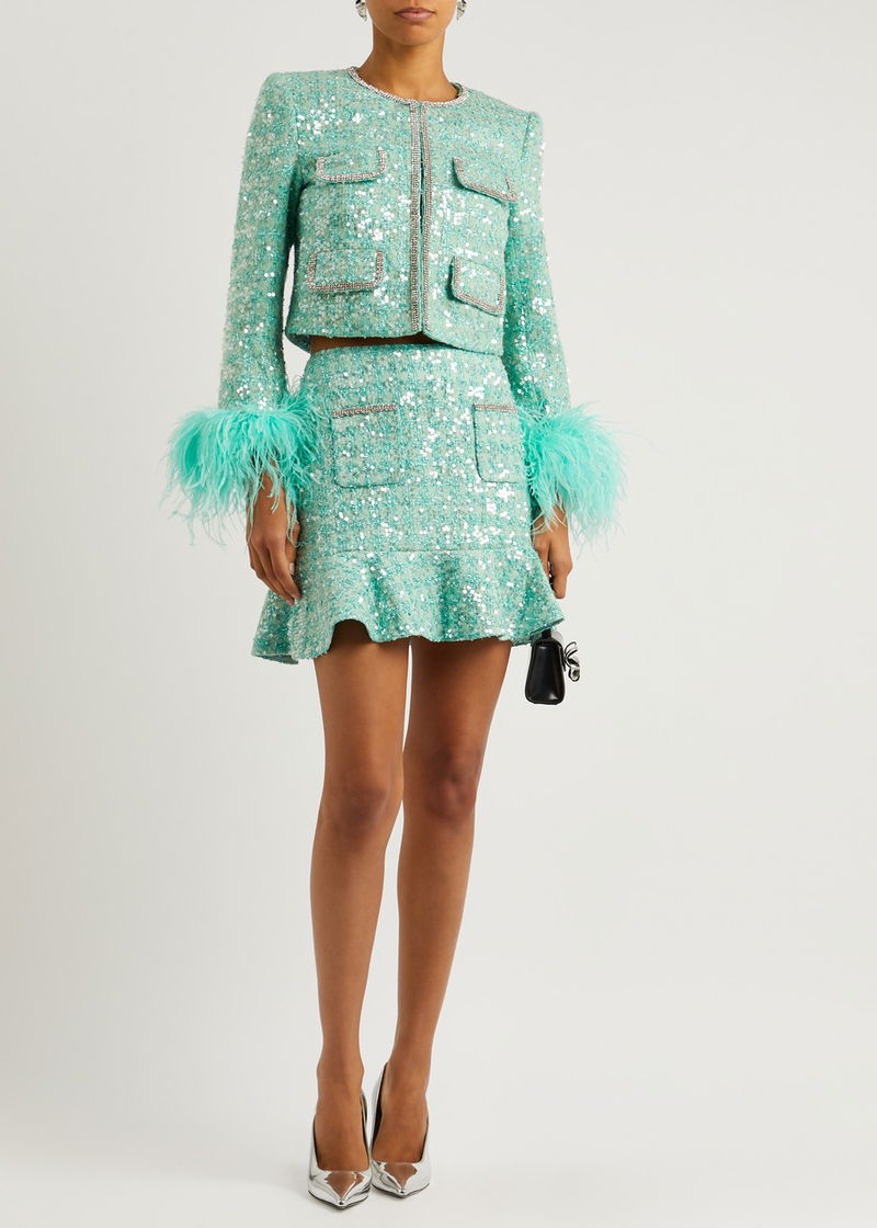 self portrait green tweed dress self-portrait - Green Keyhole Knit Midi Dress main image 1