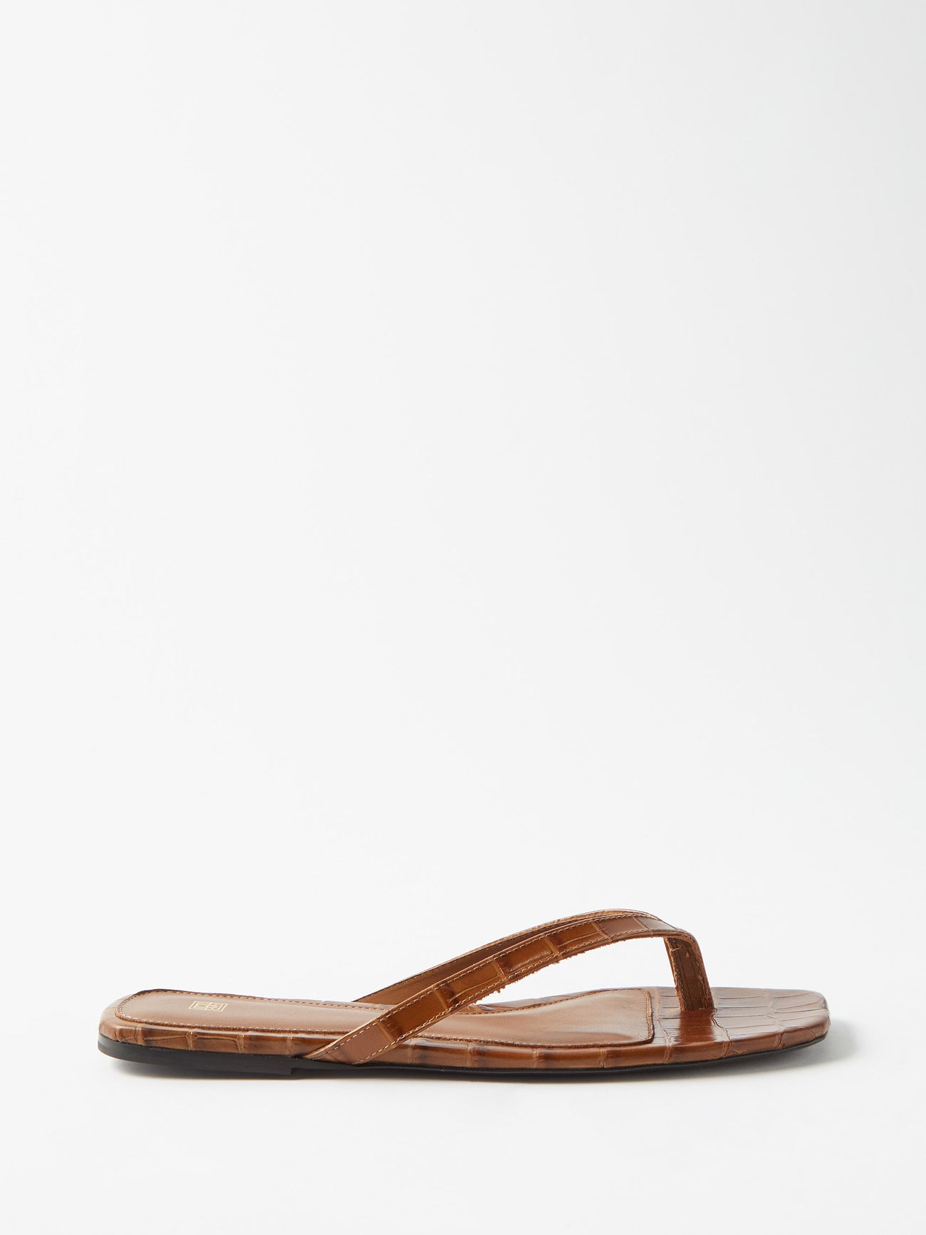 TOTÊME The Flip Flop Croc-Effect Leather Sandals in Brown