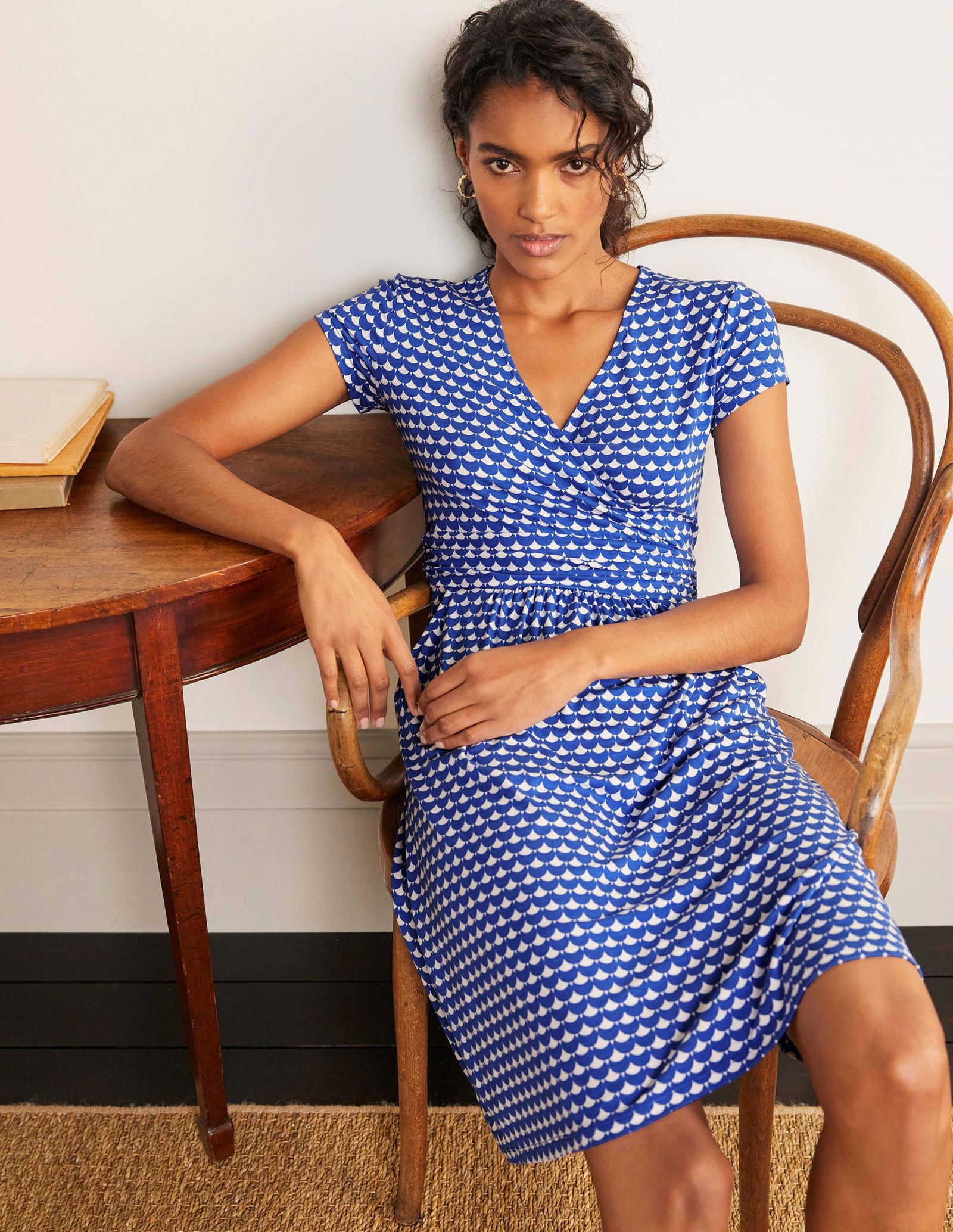BODEN Lola Scallop Print Jersey Wrap Dress | endource