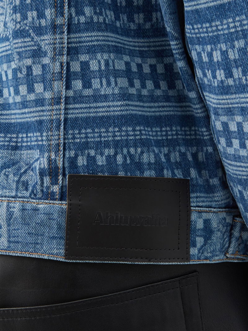 AHLUWALIA Kampala LaserEtched Denim Jacket in Blue Endource