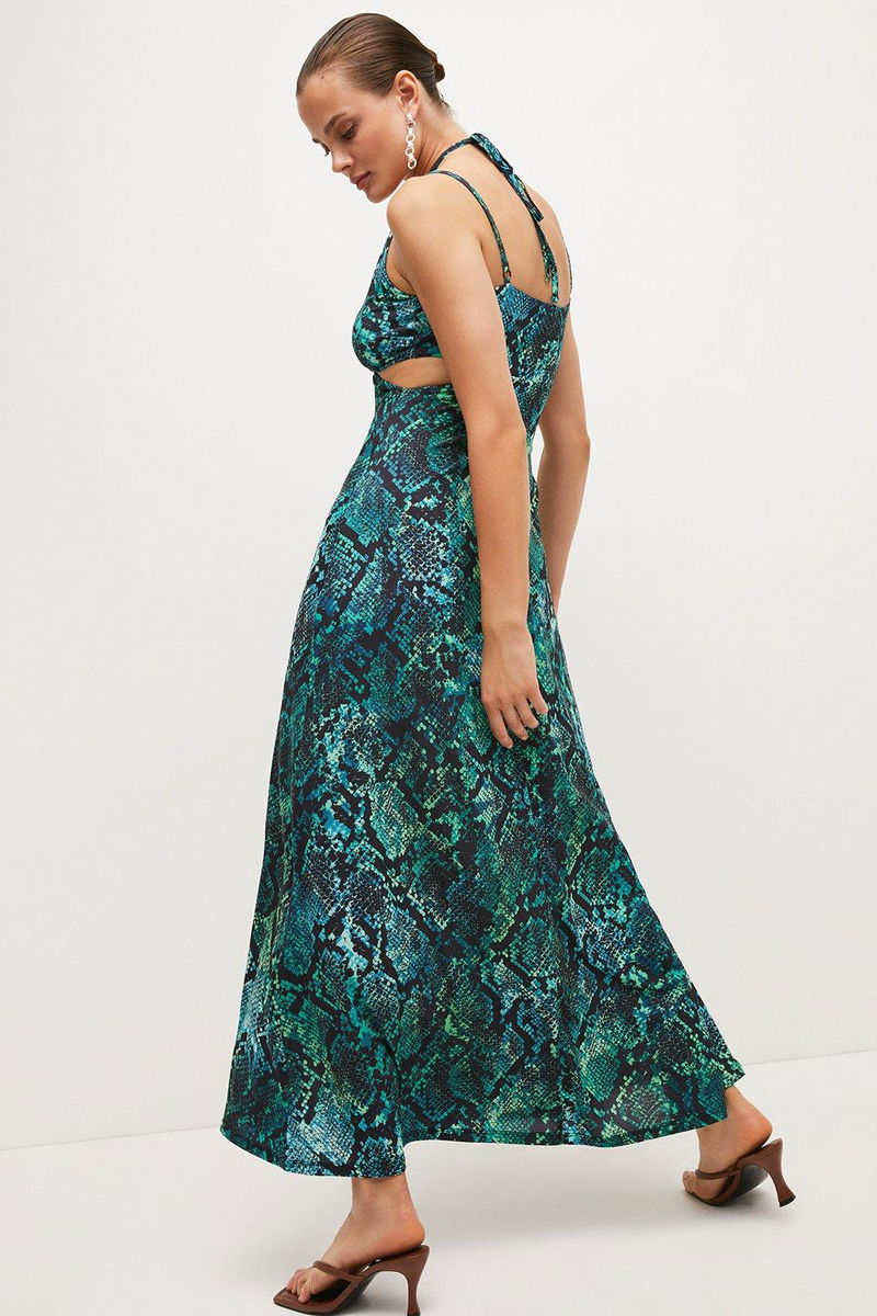 KAREN MILLEN Snake Print Strappy Jersey Crepe Maxi Dress | endource