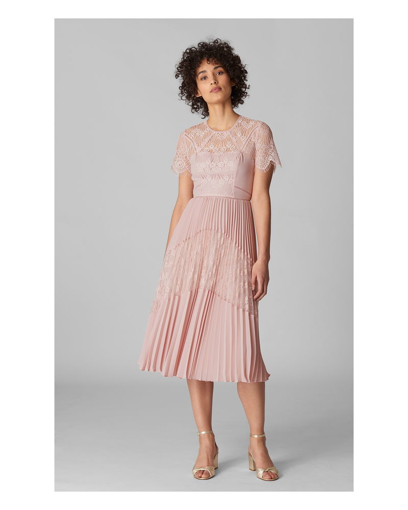 WHISTLES Bianca Lace Pleated Dress endource