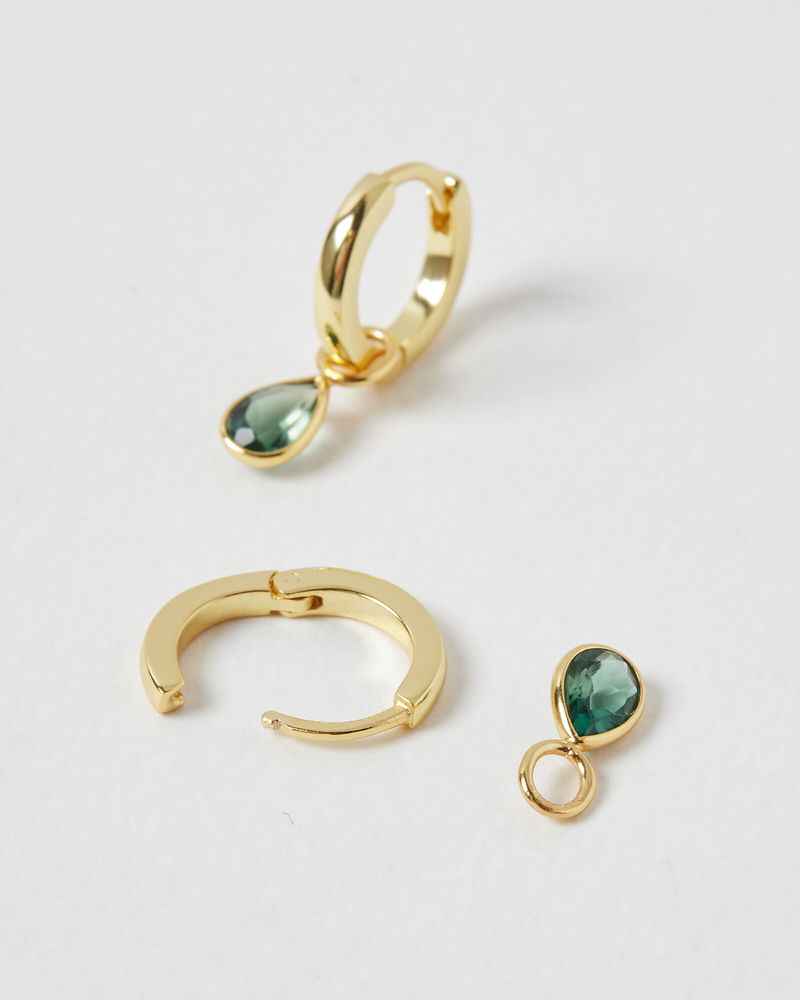 Oliver Bonas Auden Teardrop Green Tourmaline Gold Plated Huggie Earrings In Goldgreen Endource