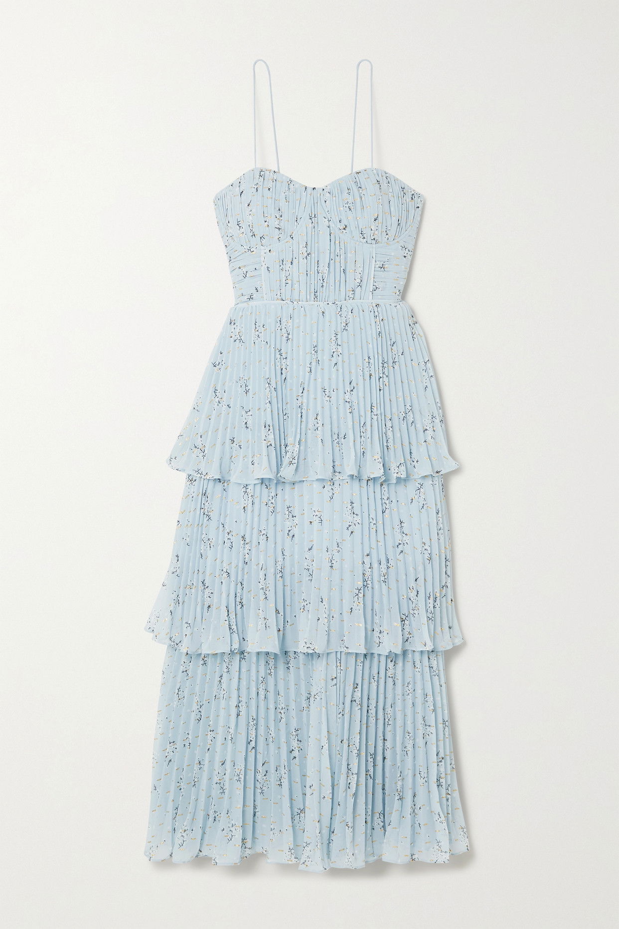 SELF-PORTRAIT Tiered Floral-Print Fil Coup Pliss-Crepe De Chine Midi Dress  | endource