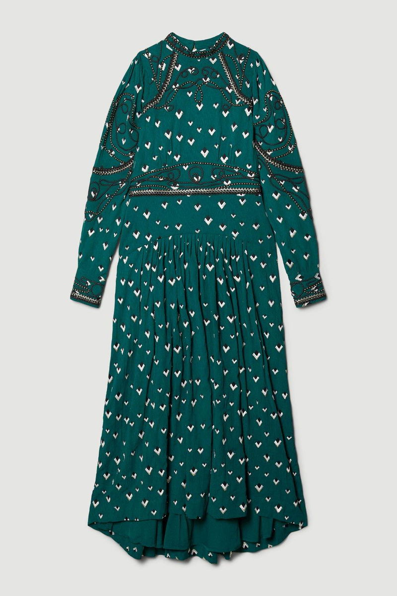 KAREN MILLEN Embroidered Cornelli Tape Woven Dress