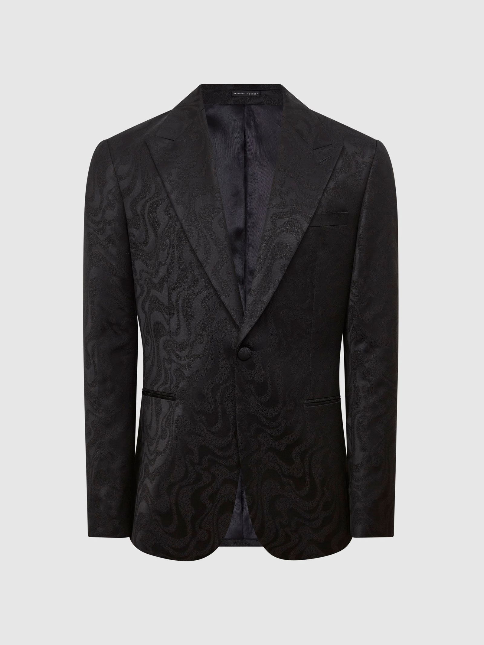 REISS Ripple Single Breasted Cashmere Jacquard Blazer in Navy | Endource