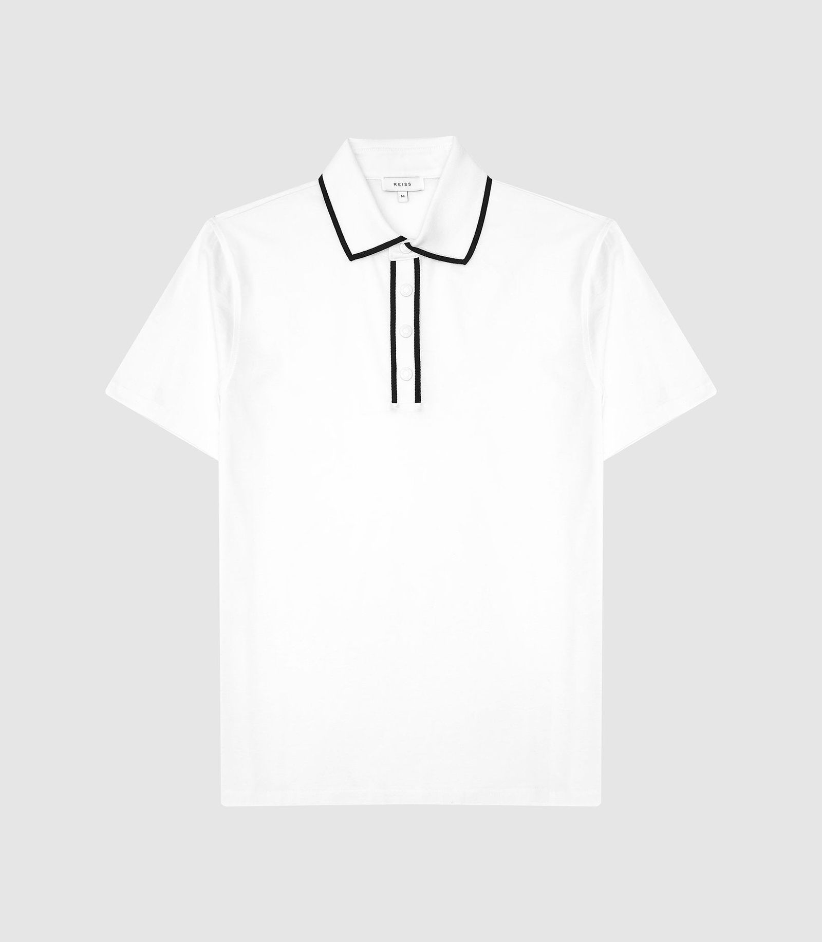 REISS Aaron Press Stud Cotton Polo Shirt in White Endource