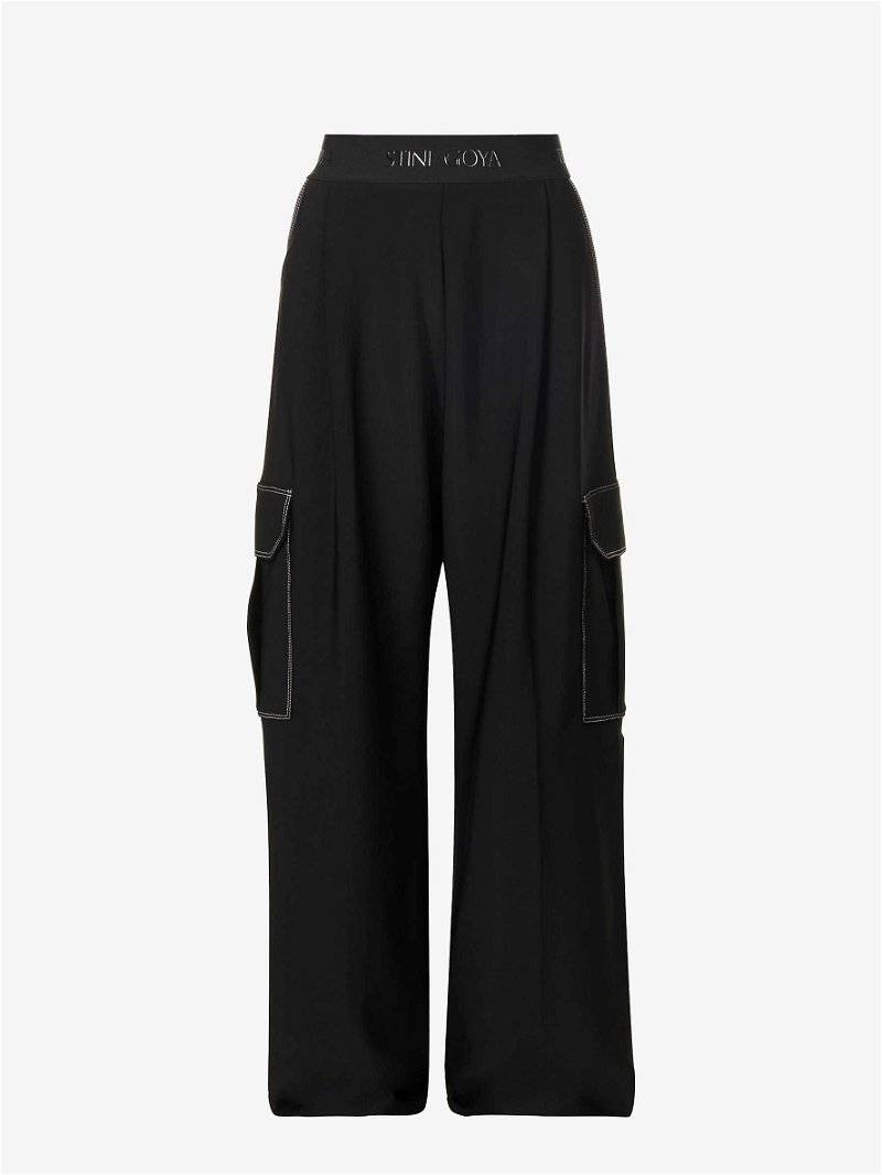 STINE GOYA Cairo Wide-Leg Stretch-Recycled Polyester Trousers in JET BLACK