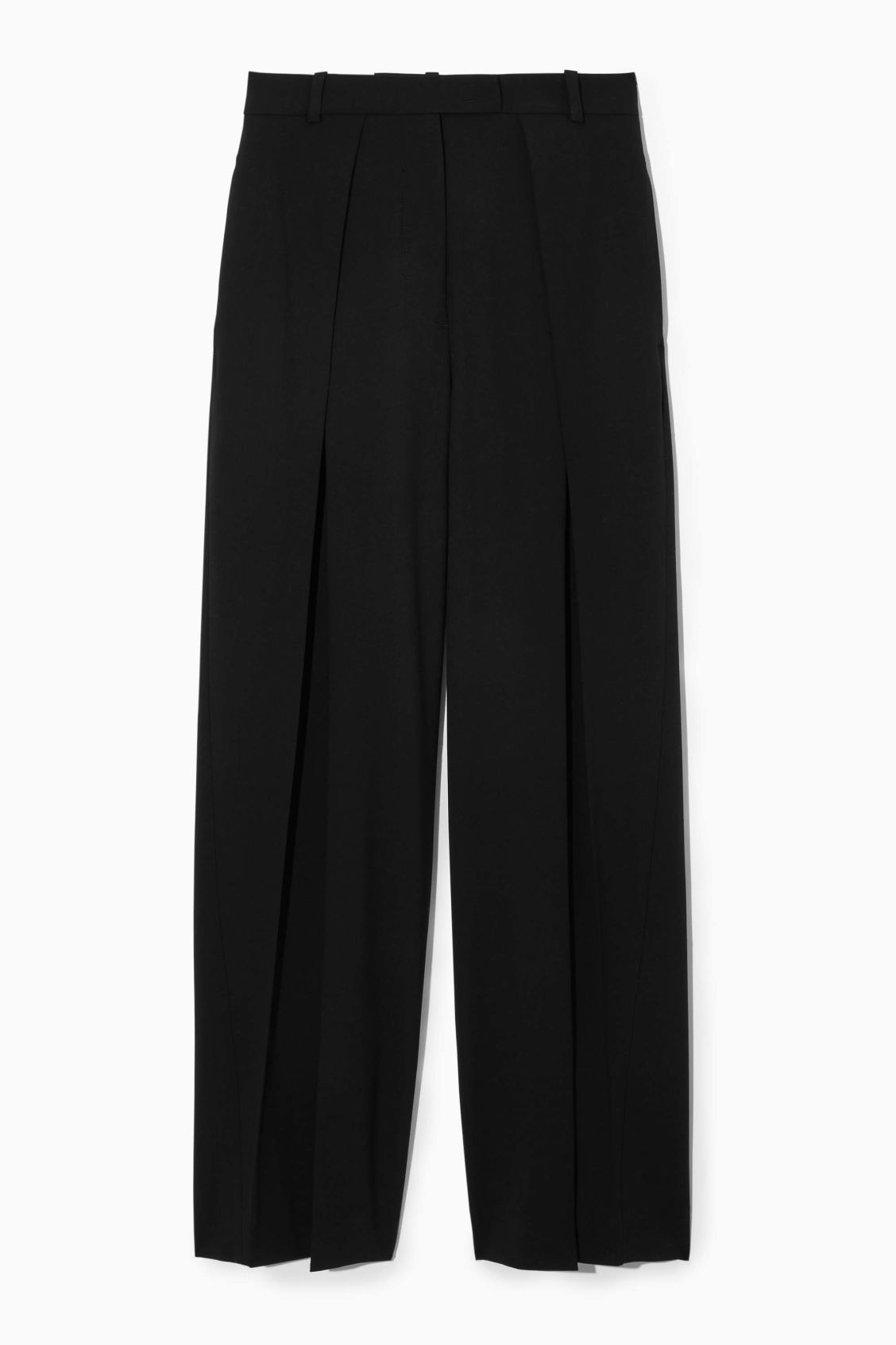 COS Wide-Leg Pleated Wool Trousers in BLACK | endource