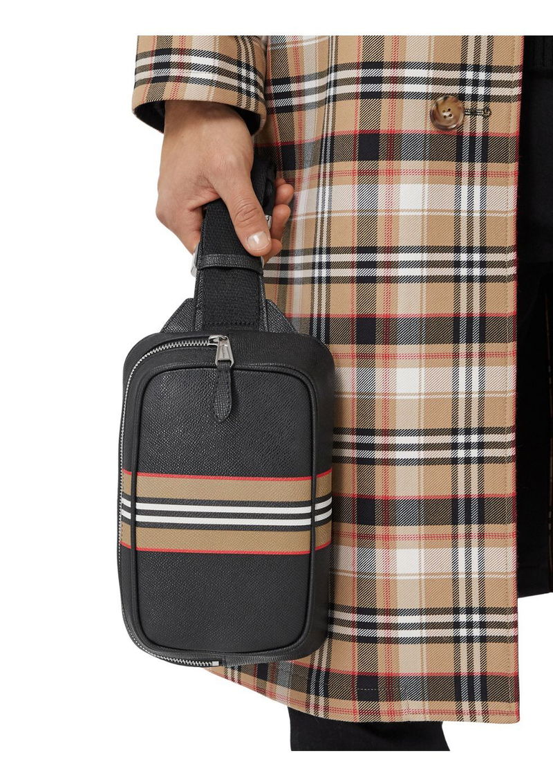 BURBERRY Icon Stripe Print Grainy Leather Bum Bag | endource 