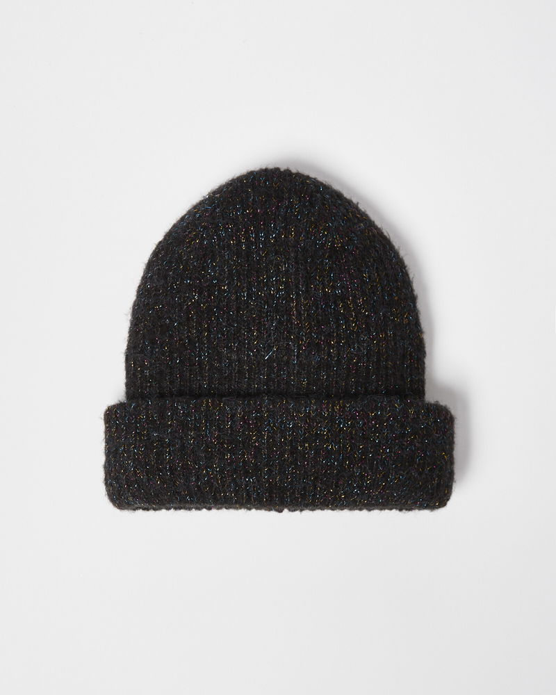 OLIVER BONAS Rainbow Sparkle Beanie Hat in Black | Endource