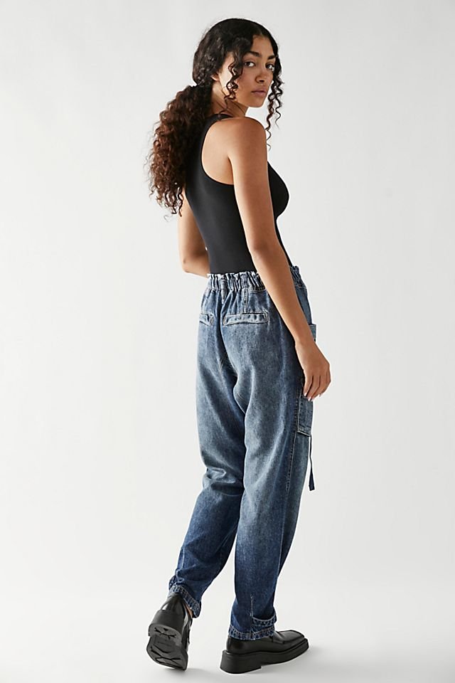 Free People Hazel Pull On Utility Jeans in Dark and Stormy