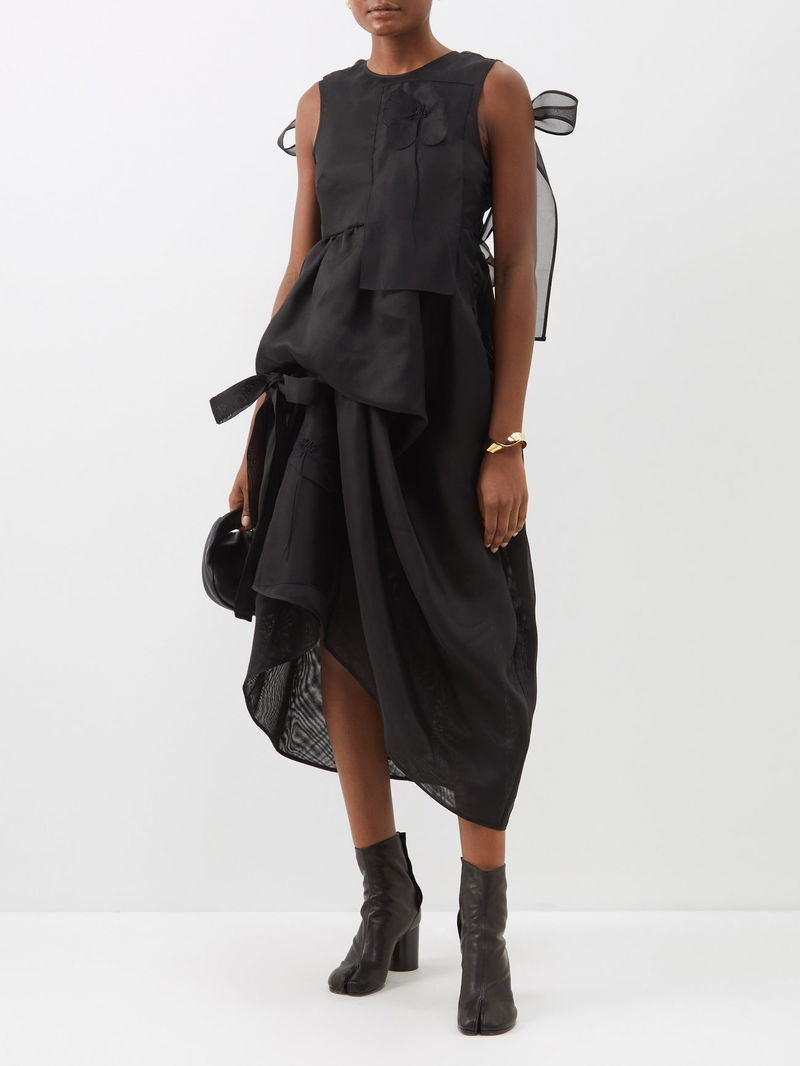 Cecilie Bahnsen Dana Bow Embellished Silk Midi Dress In Black Endource