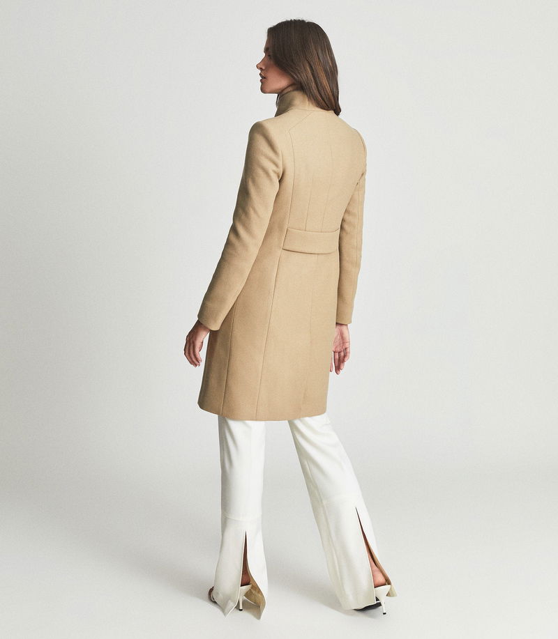 REISS Mia Wool-Blend Double-Breasted Coat in Camel