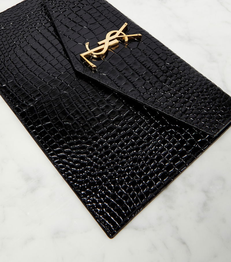 Saint Laurent Uptown Raffia and Leather Clutch