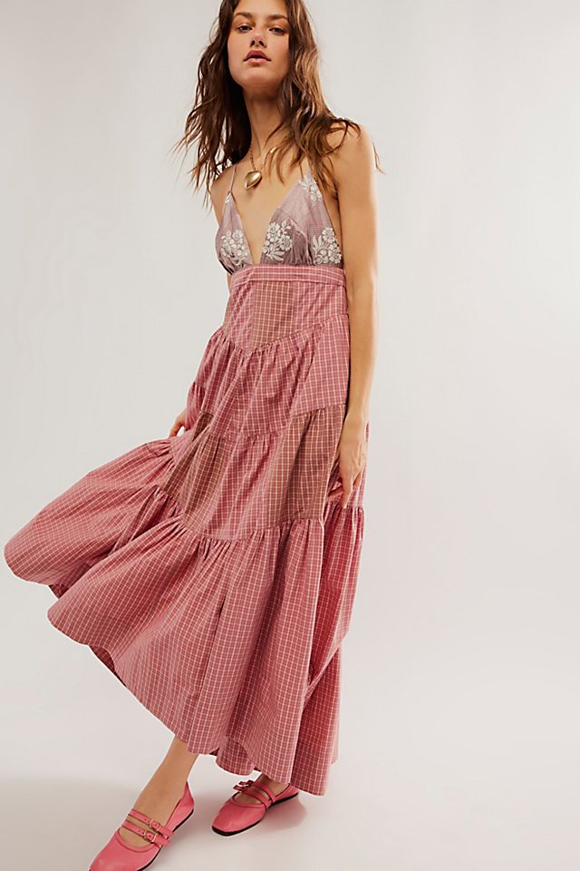 knee length dresses for ladies Free People Red Embroidered Midi Dress