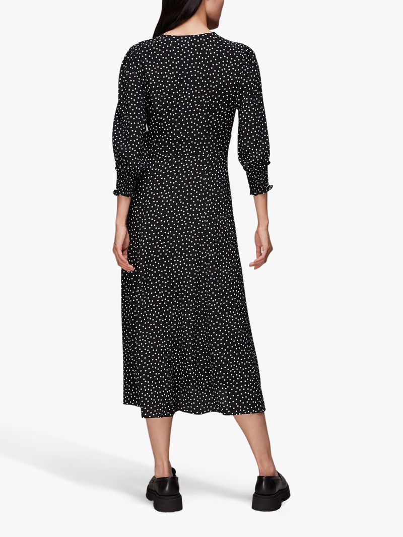 WHISTLES Ellie Spot Print Midi Dress in Black/White Endource