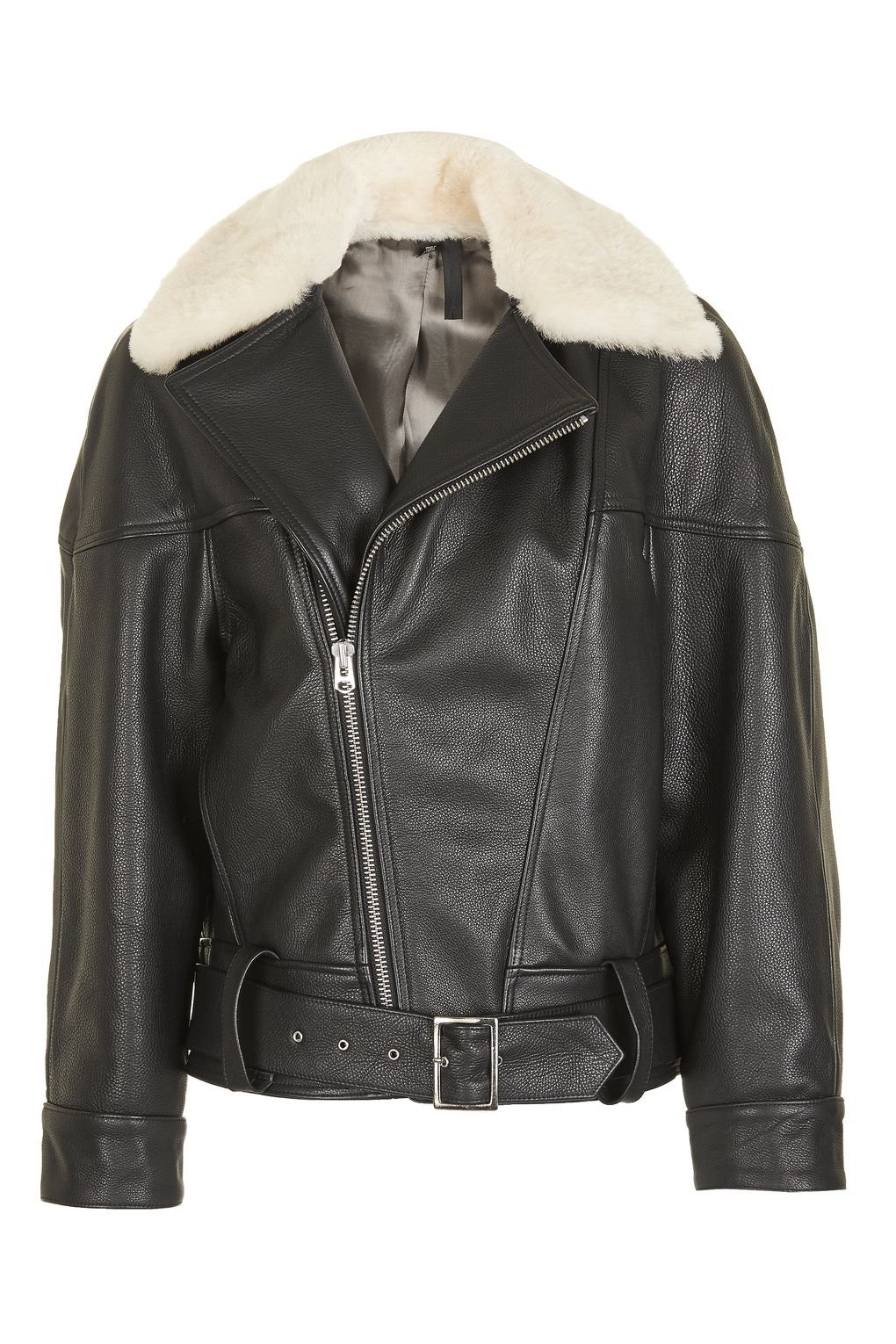 Topshop Faux Leather Aviator Jacket With Faux Shearling Trim In