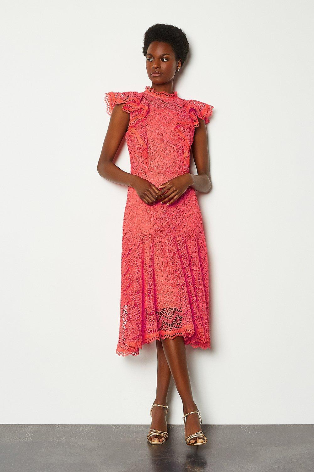 KAREN MILLEN Chemical Lace Ruffle Sleeveless Dress | endource