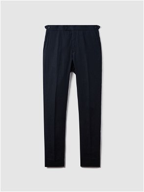 Reiss Craft Slim Fit Cotton-Linen Check Adjustable Trousers