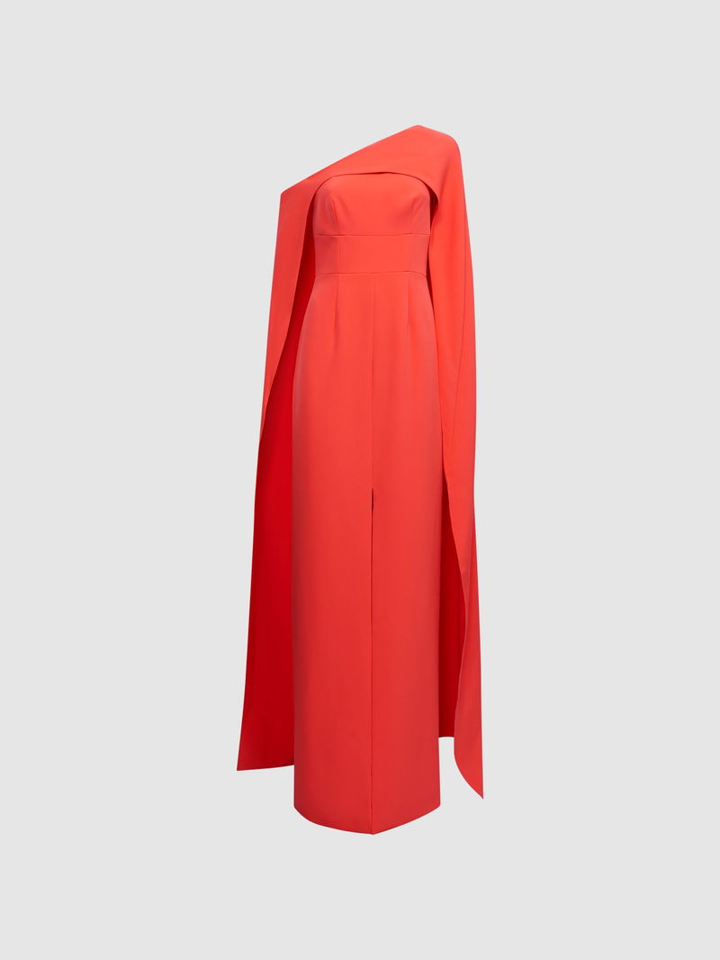 HALSTON Elycia One Shoulder Cape Maxi Dress endource