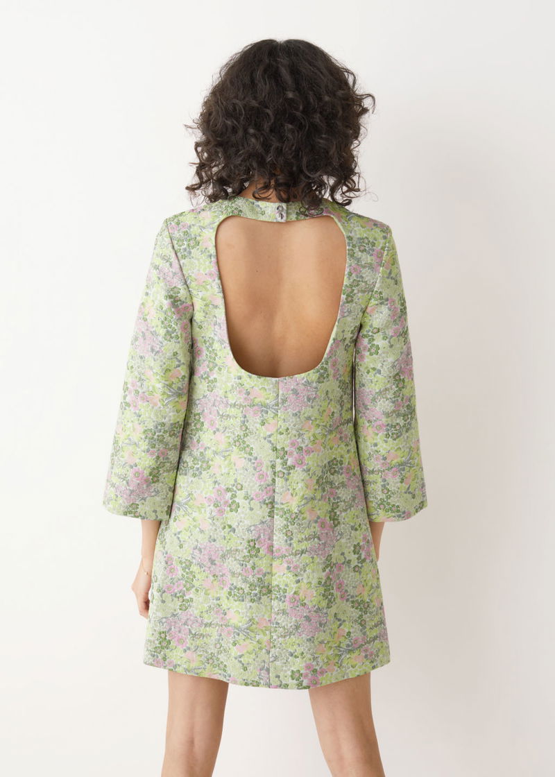 open lace back dress Clea Rue Feathered Jacquard Belted Mini Dress main image 1