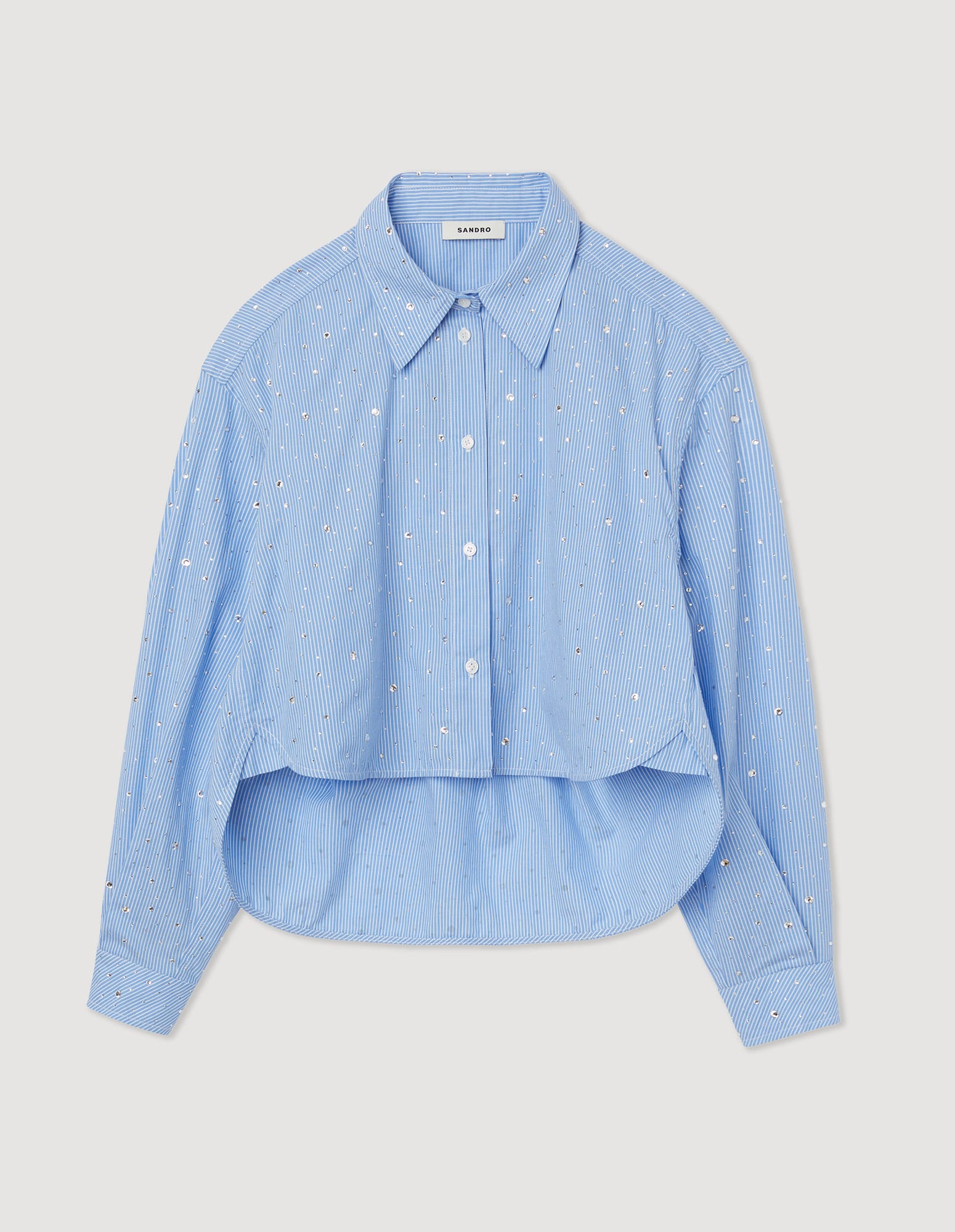 SANDRO Striped Shirt With Rhinestones in Sky Blue | Endource