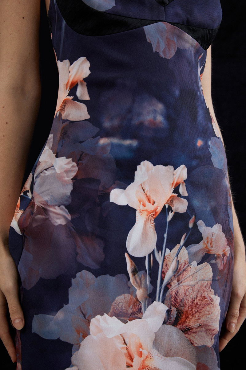 Contrast Satin Floral Bustier Woven Midi Dress