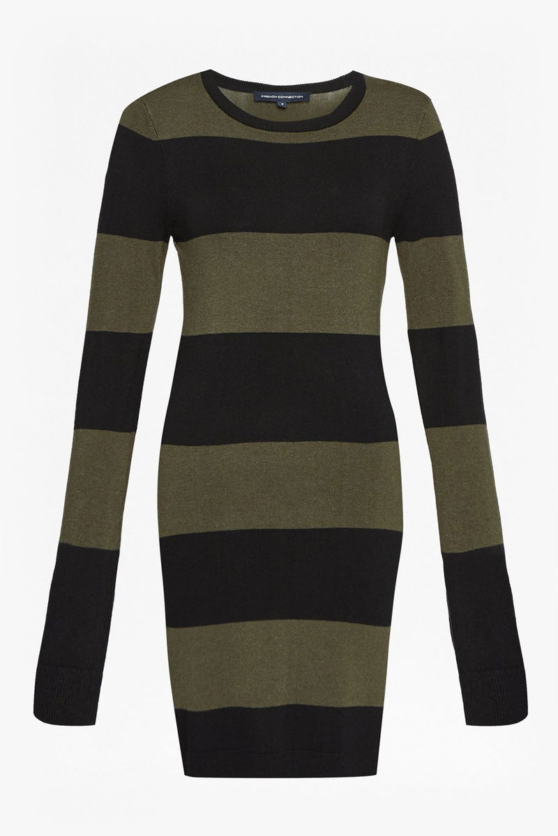 FRENCH CONNECTION Rugby Stripe Knit Long Sleeved Jumper Dress | endource