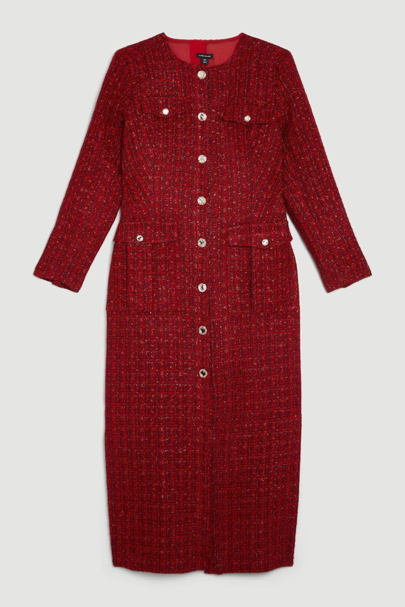 knee length dresses for ladies Self-Portrait - Black Tailored Boucle Maxi Dress