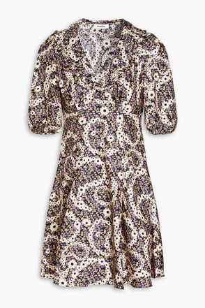 Printed silk-twill mini shirt dress