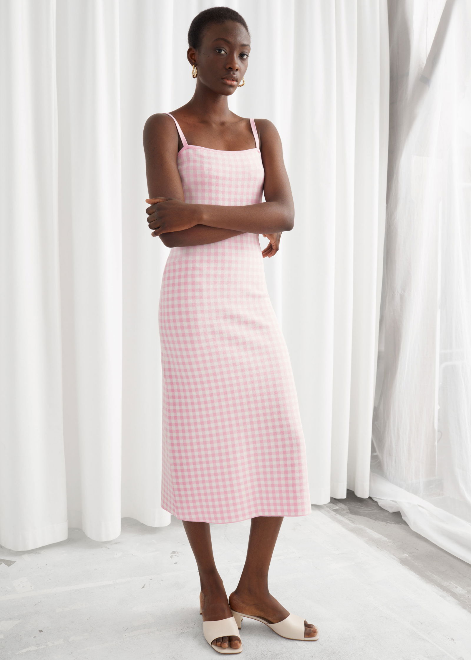 alc green pleated dress Paula Gingham Cotton Knitted Maxi Dress - Green