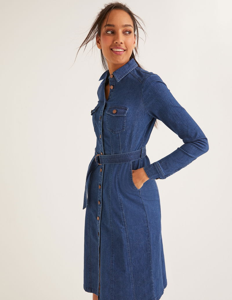 BODEN Lena Denim Shirt Dress in Mid Vintage Denim | endource