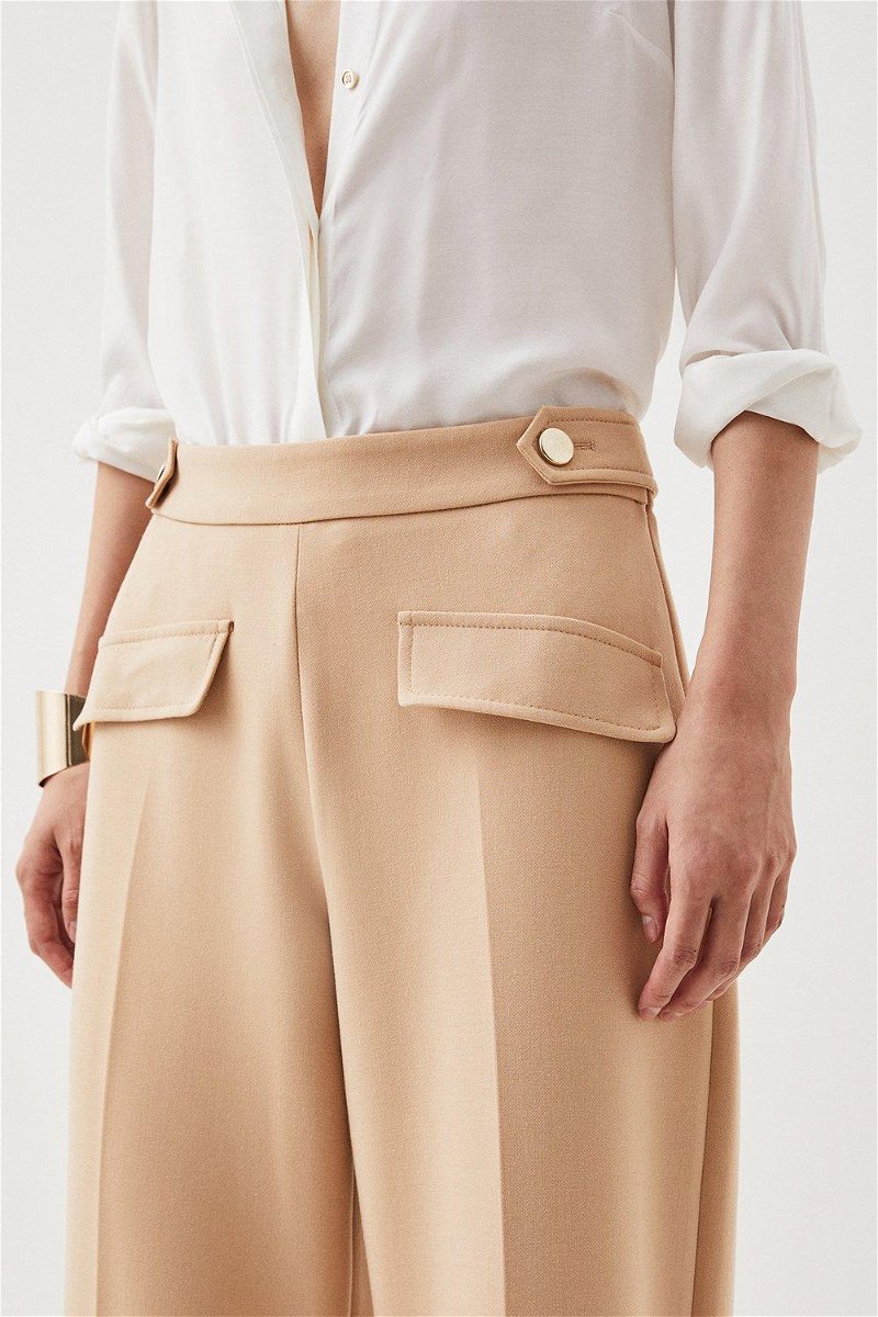 Petite Compact Stretch High Waist Dress Pants | Karen Millen