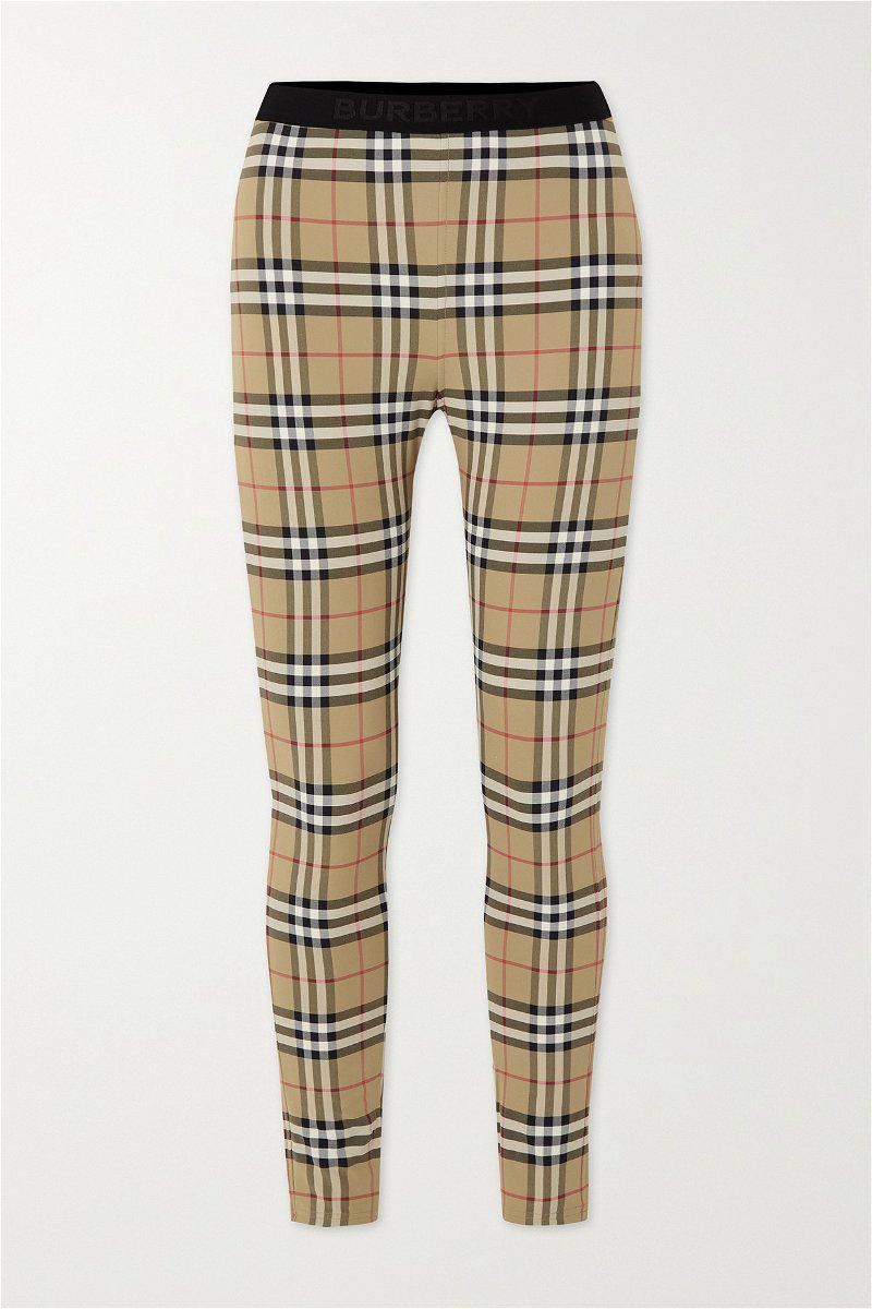 BURBERRY Checked Stretch-Jersey Leggings in Neutrals